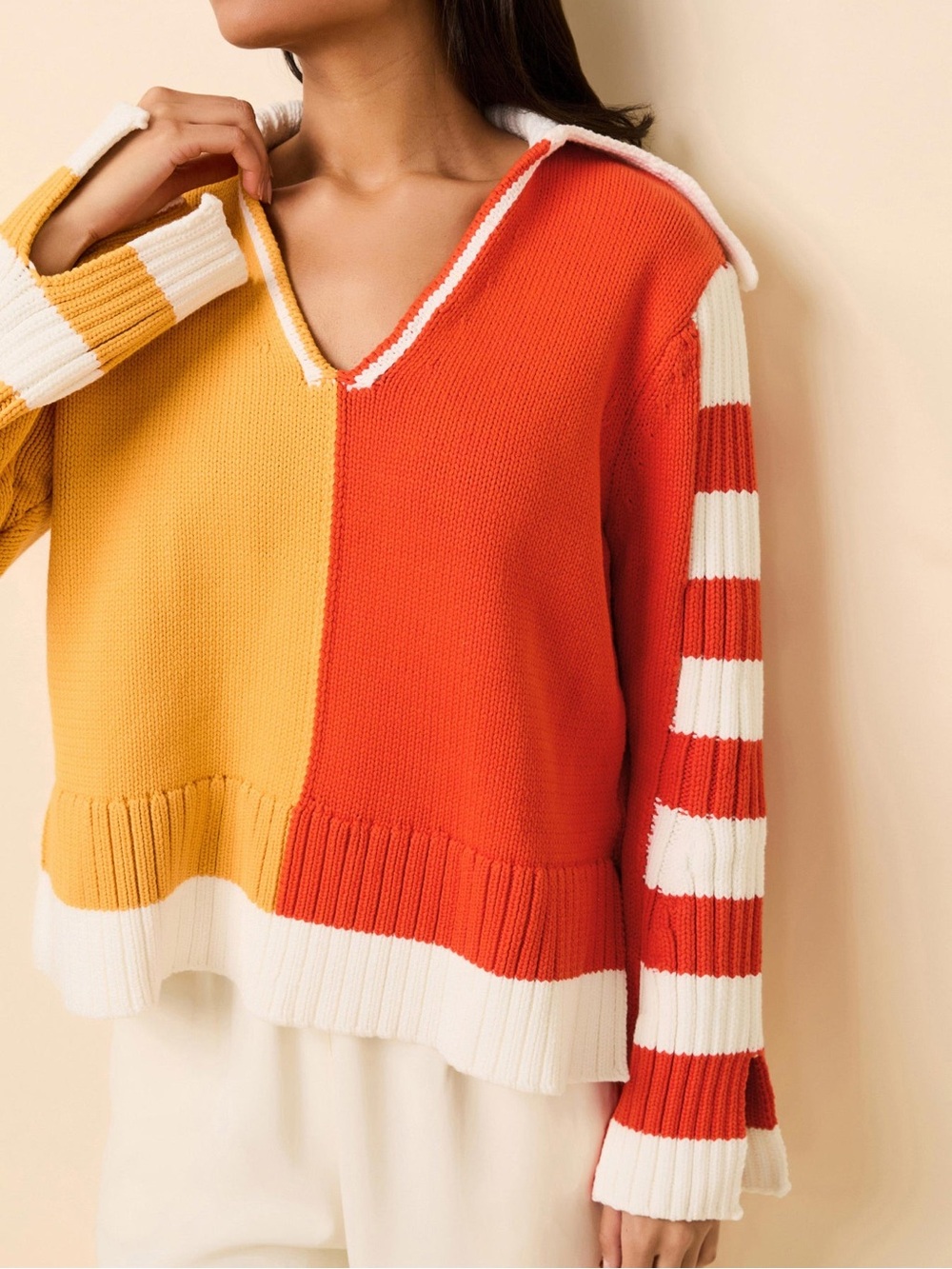Solid & Striped - Colorblock Sweater in Pineapple / Habanero (XS)